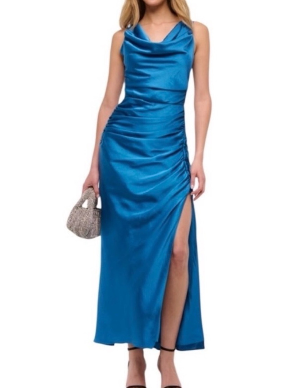 NWT Abercrombie & Fitch Blue Satin Cowl Neck Maxi Dress Small Formal Wedding
